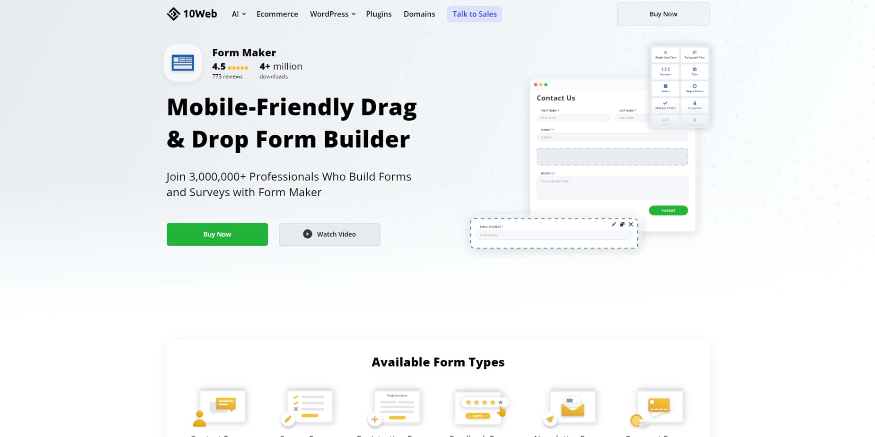A screenshot of Form Maker's home page