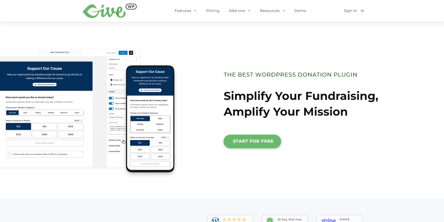 A screenshot of GiveWP's homepage
