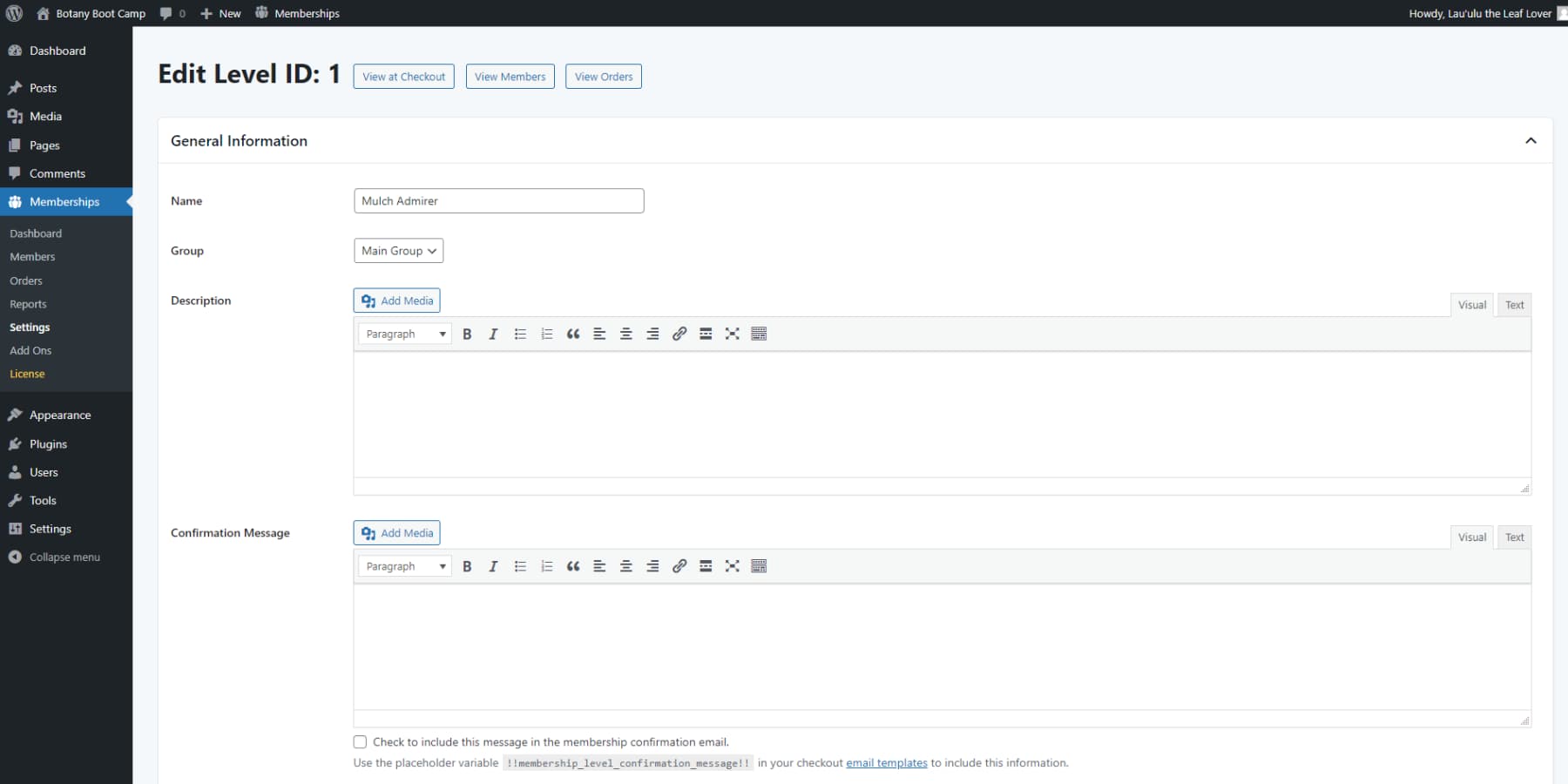 A screenshot of Paid Memberships Pro's user interface