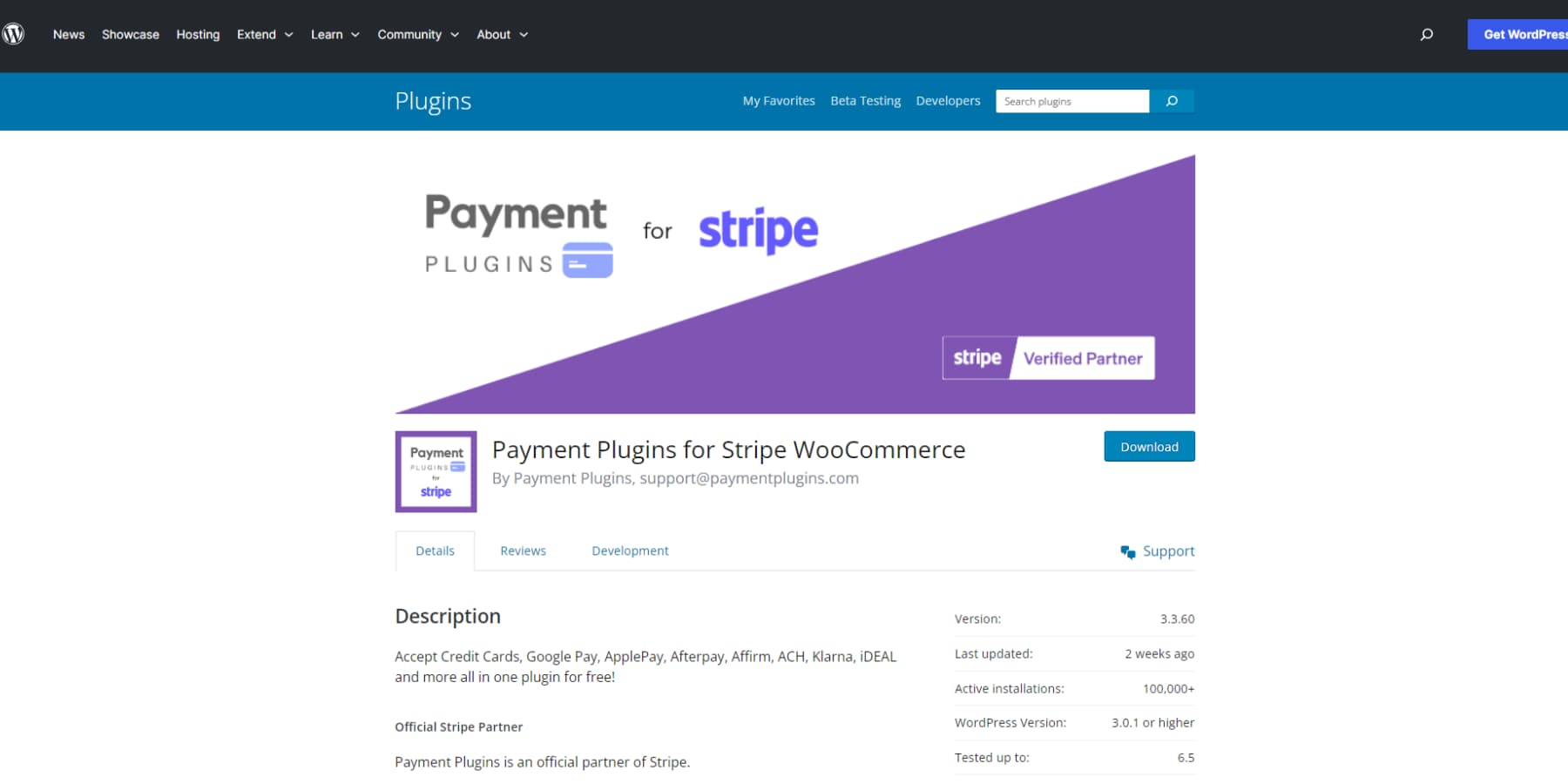 A screenshot of Payment Plugins for Stripe WooCommerce's plugin listing on WordPress Plugin Repository