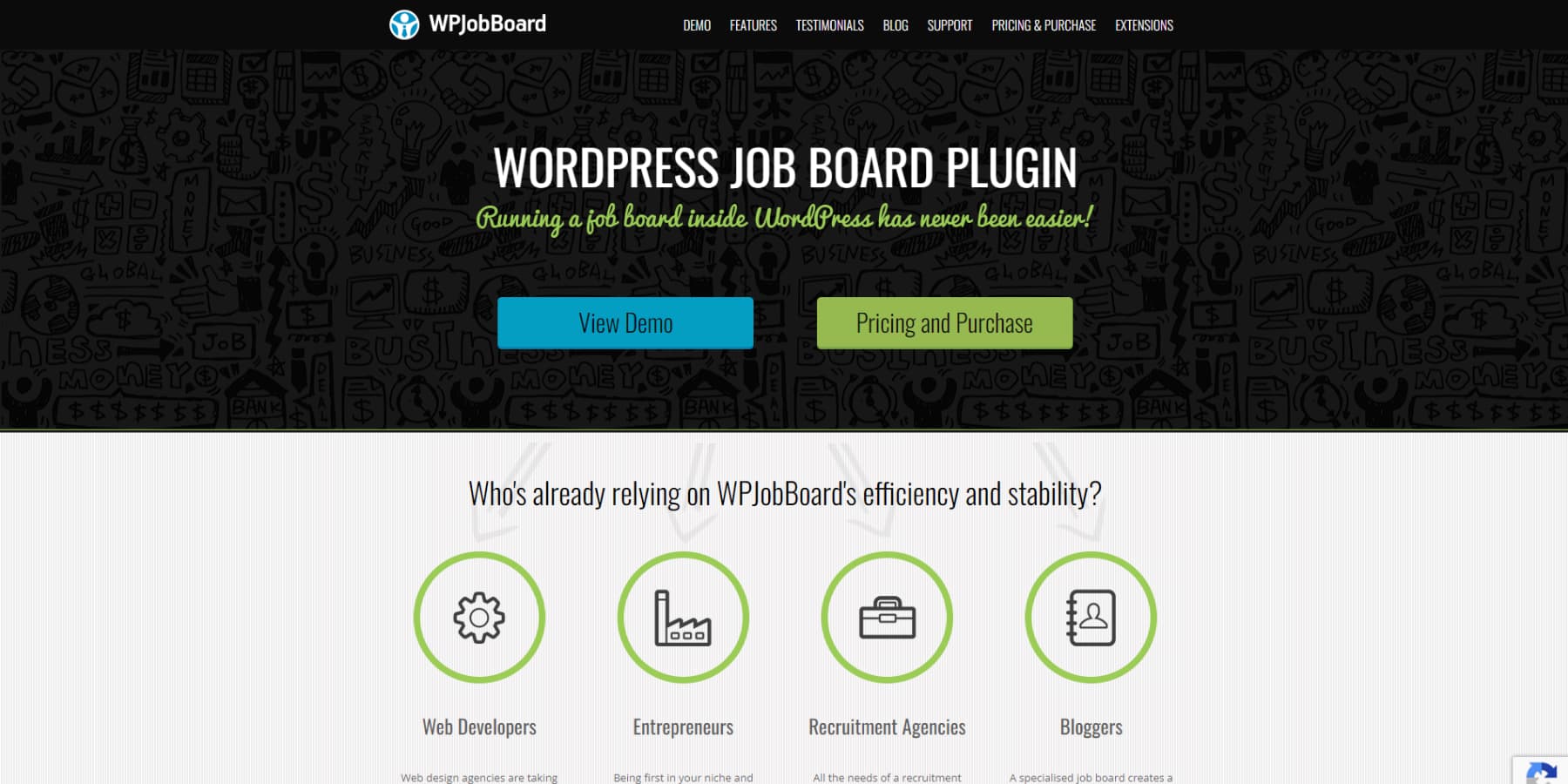 A screenshot of WPJobBoard's homepage