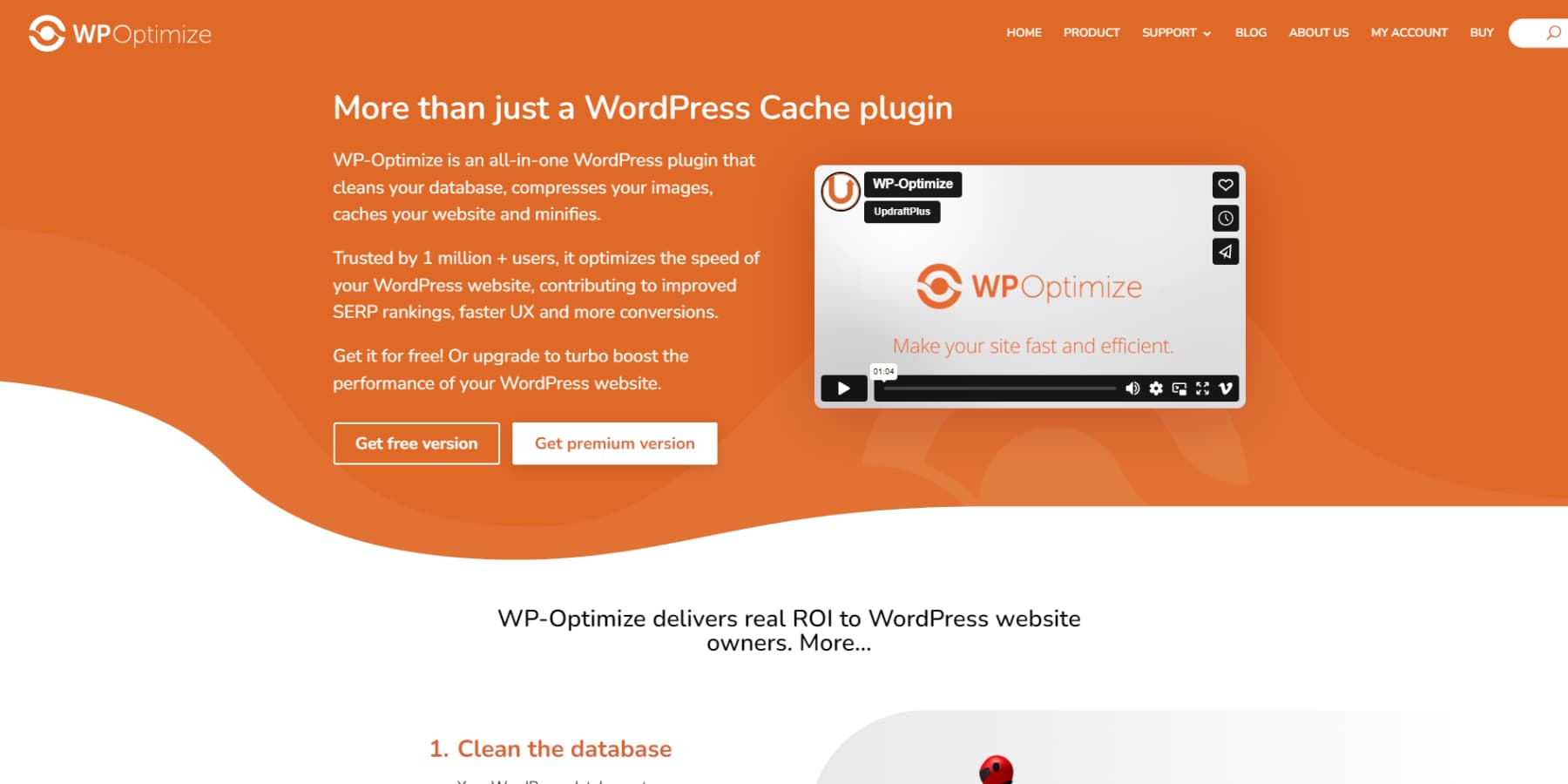 A screenshot of WPOptimize's homepage
