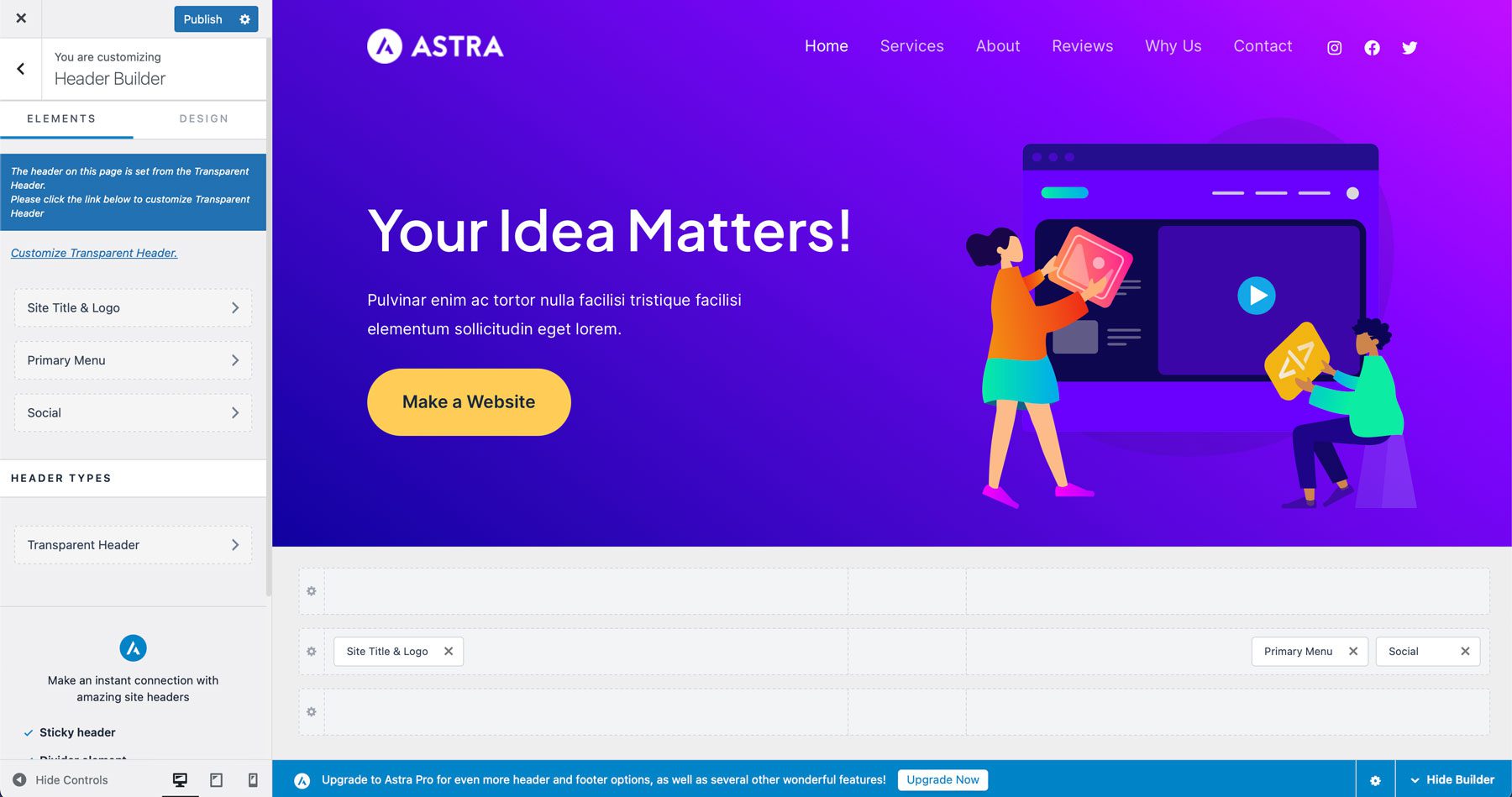 Astra header builder