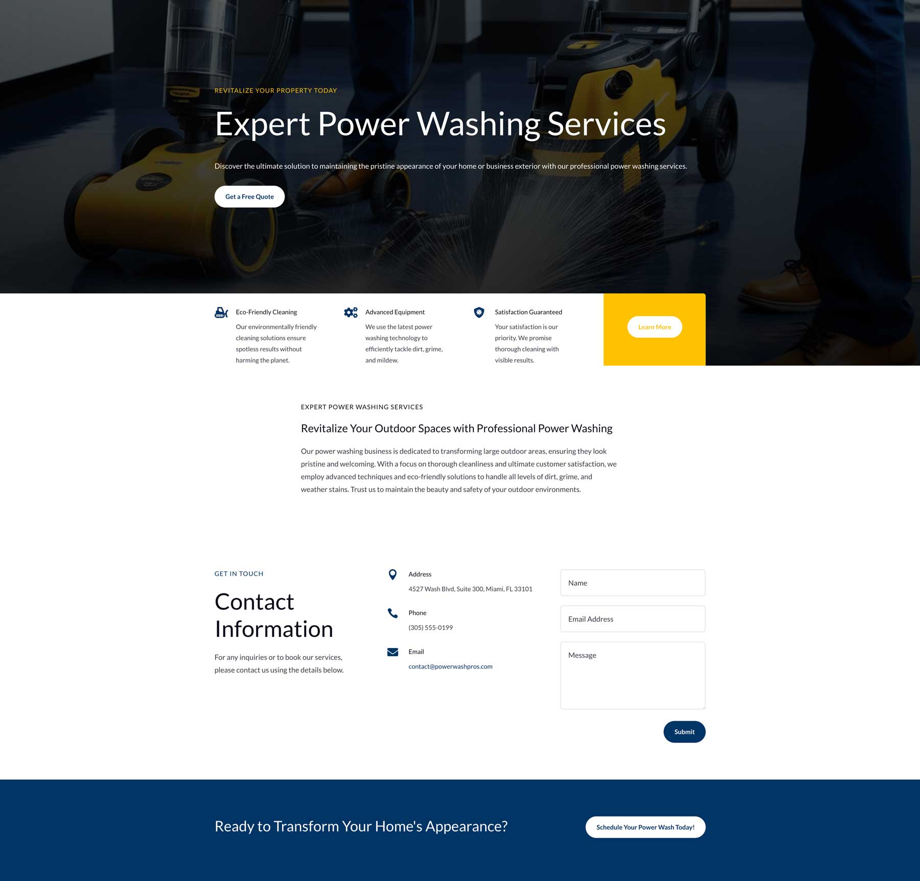 Power Washing contact page