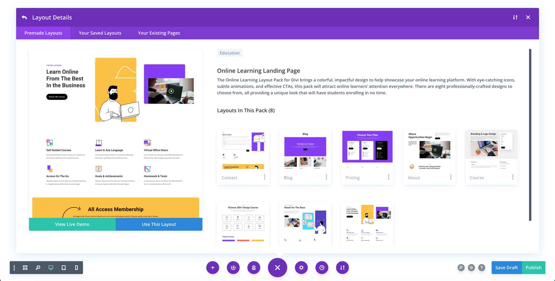 Online Learning Layout Pack for Divi