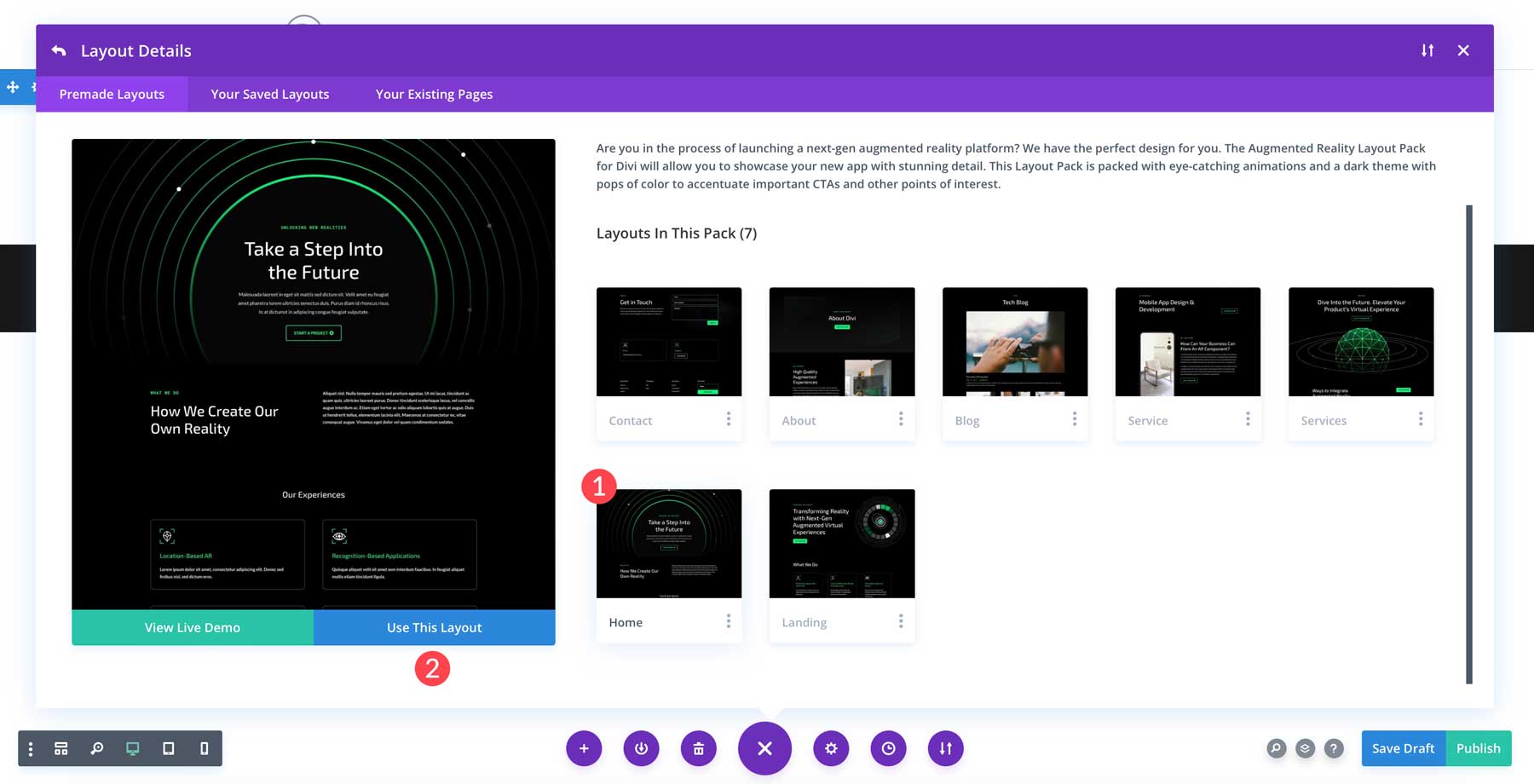 select Divi layout