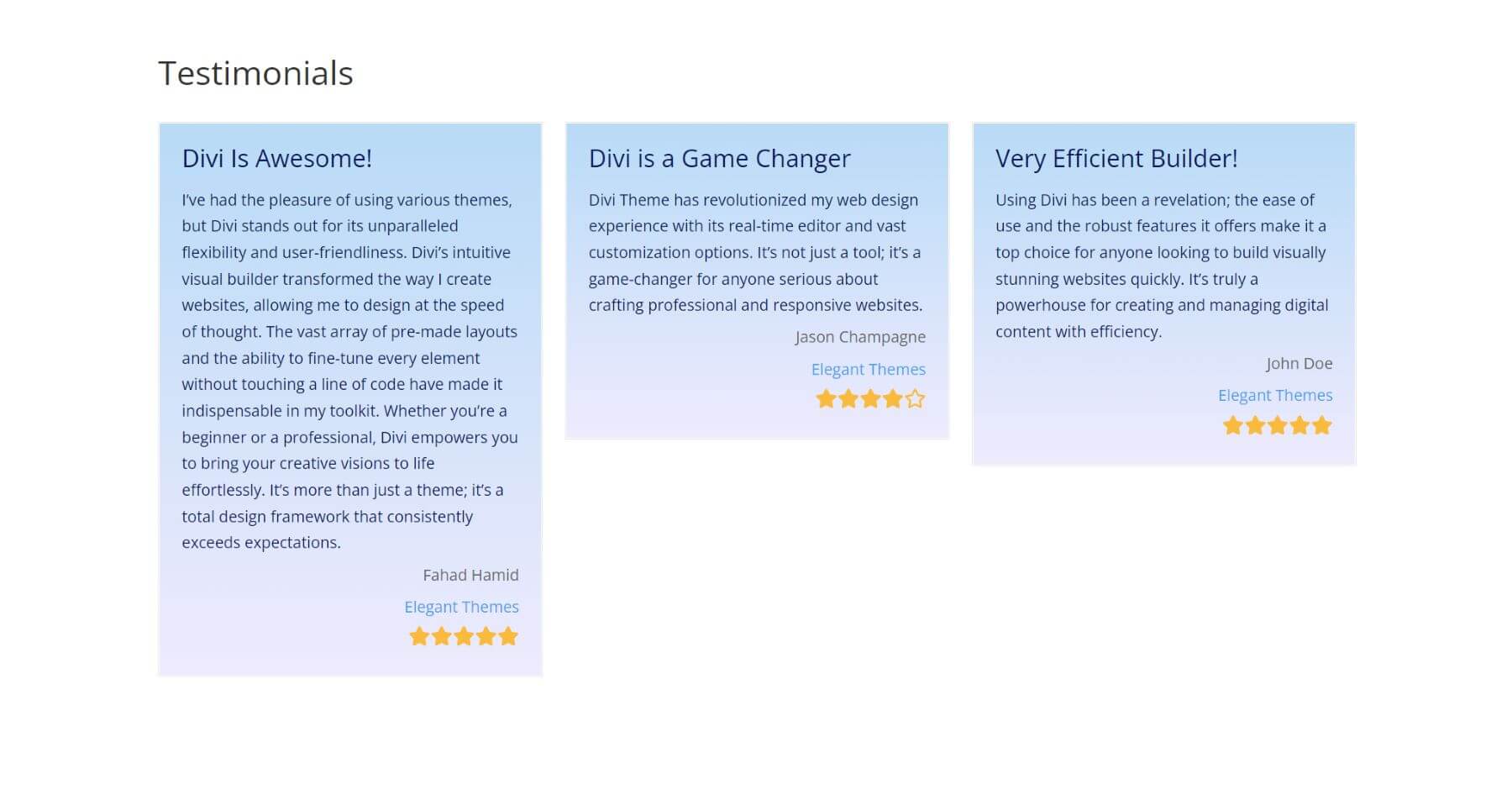Strong Testimonials: Example Display on Live Page