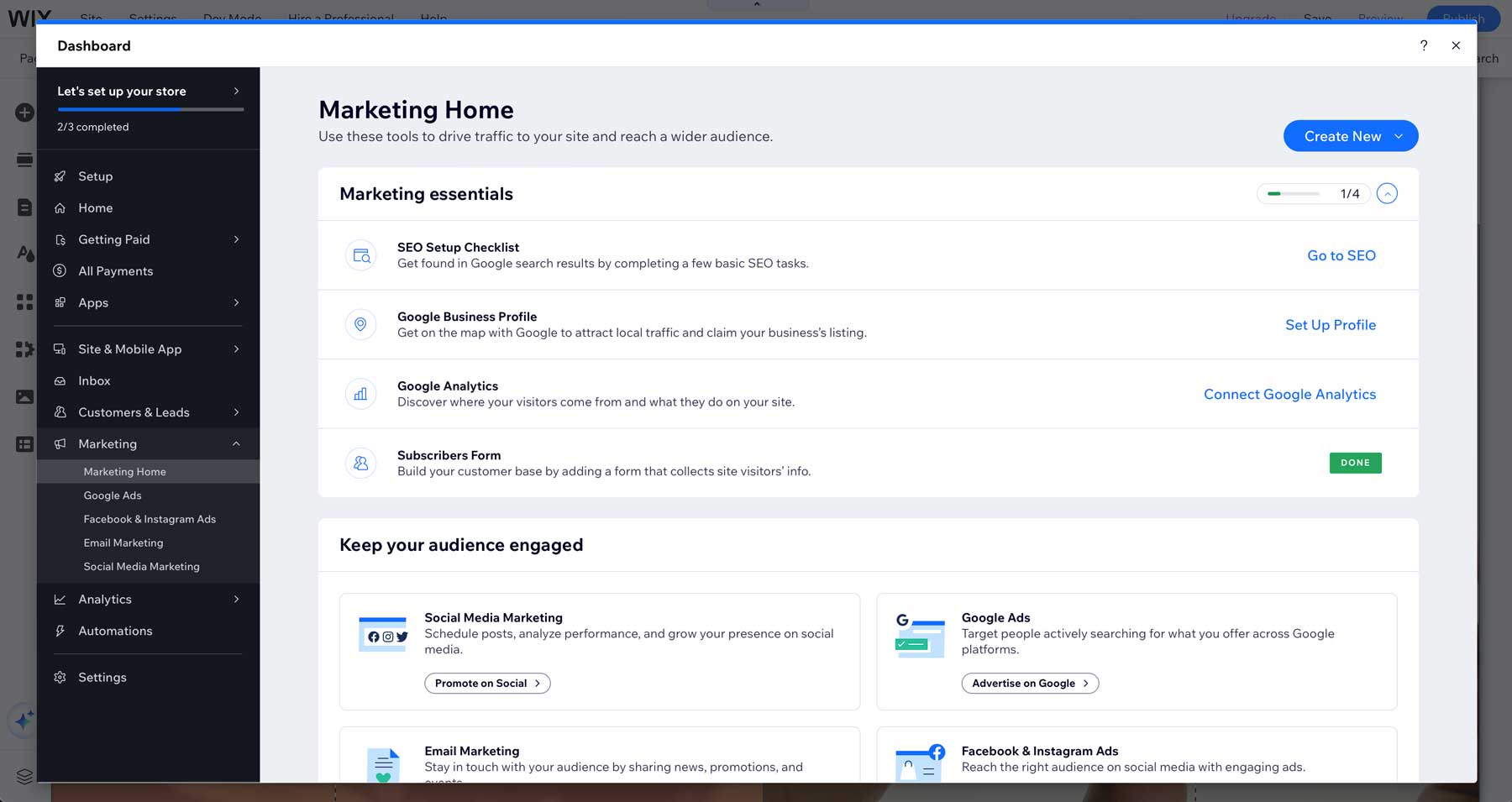 godaddy vs wix marketing dashboard