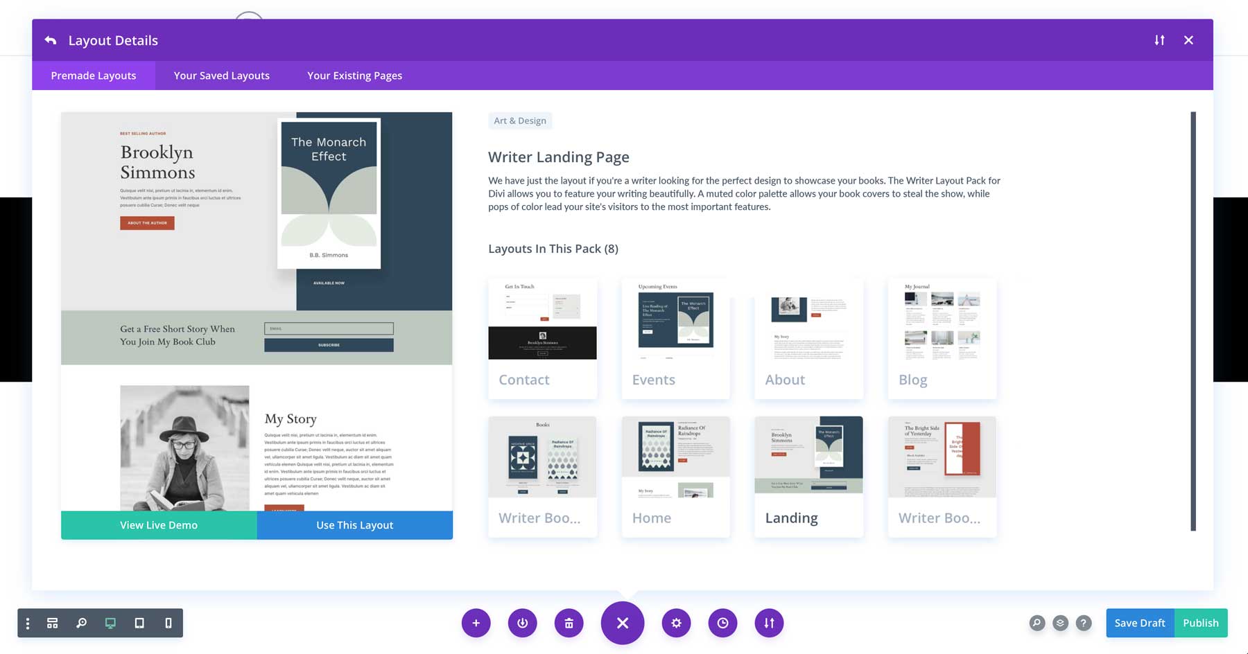 Writer layout pack for Divi