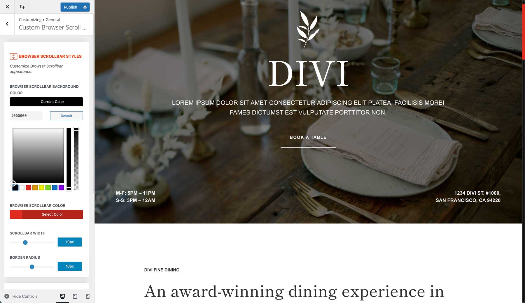 Divi Pixel custom scrollbar