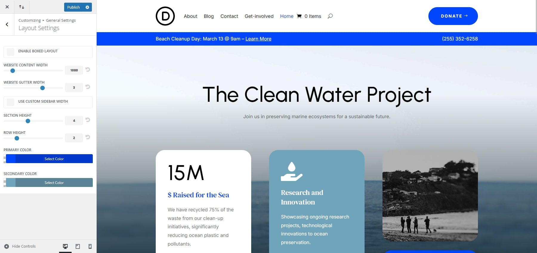 Divi Theme Customizer Layout Settings