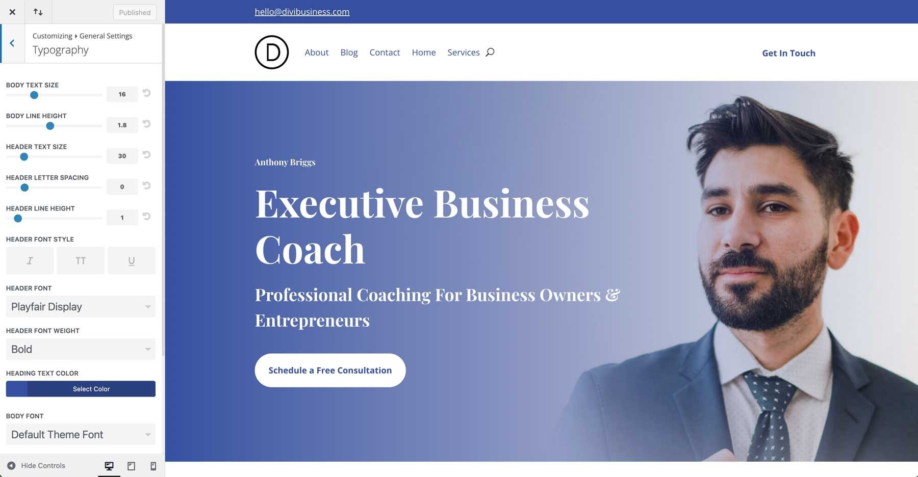 business coach starter site for Divi