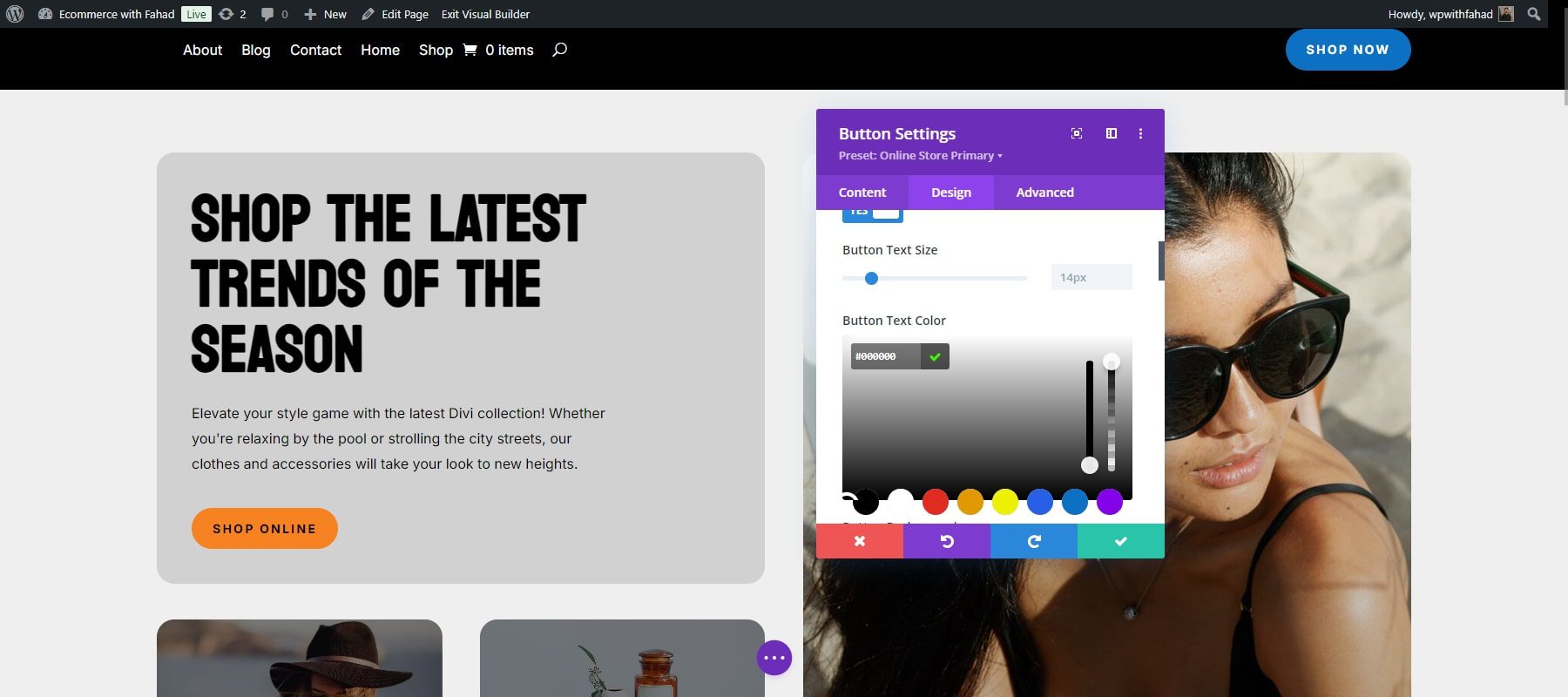 Divi Ecommerce Button Customize Colors