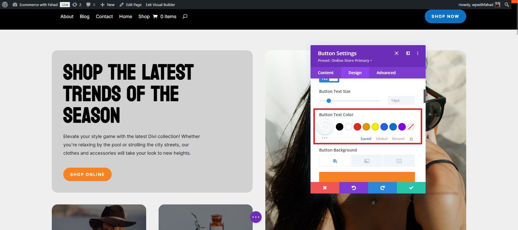Divi Ecommerce Button Text Color