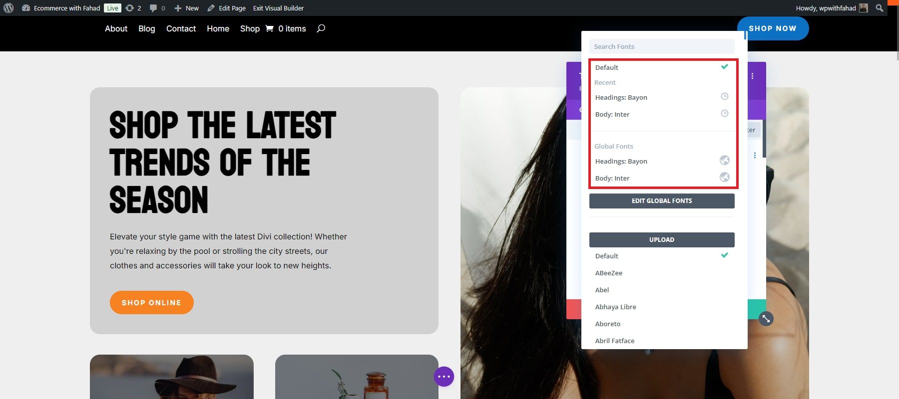 Divi Ecommerce Global Fonts