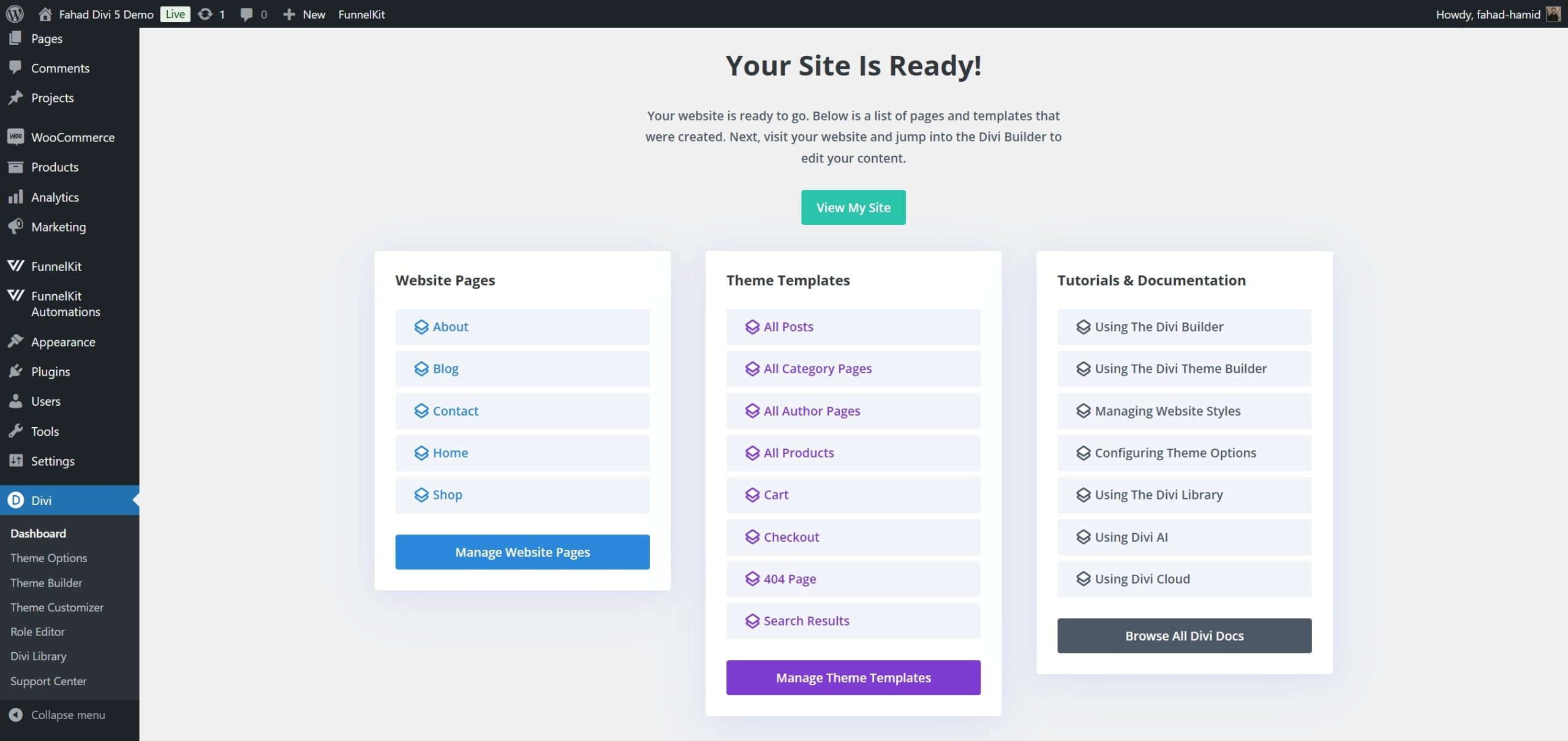 divi ecommerce starter site ready