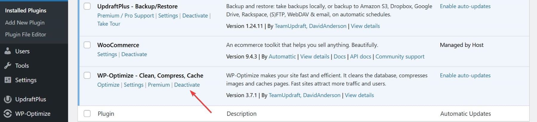 deactivate plugins