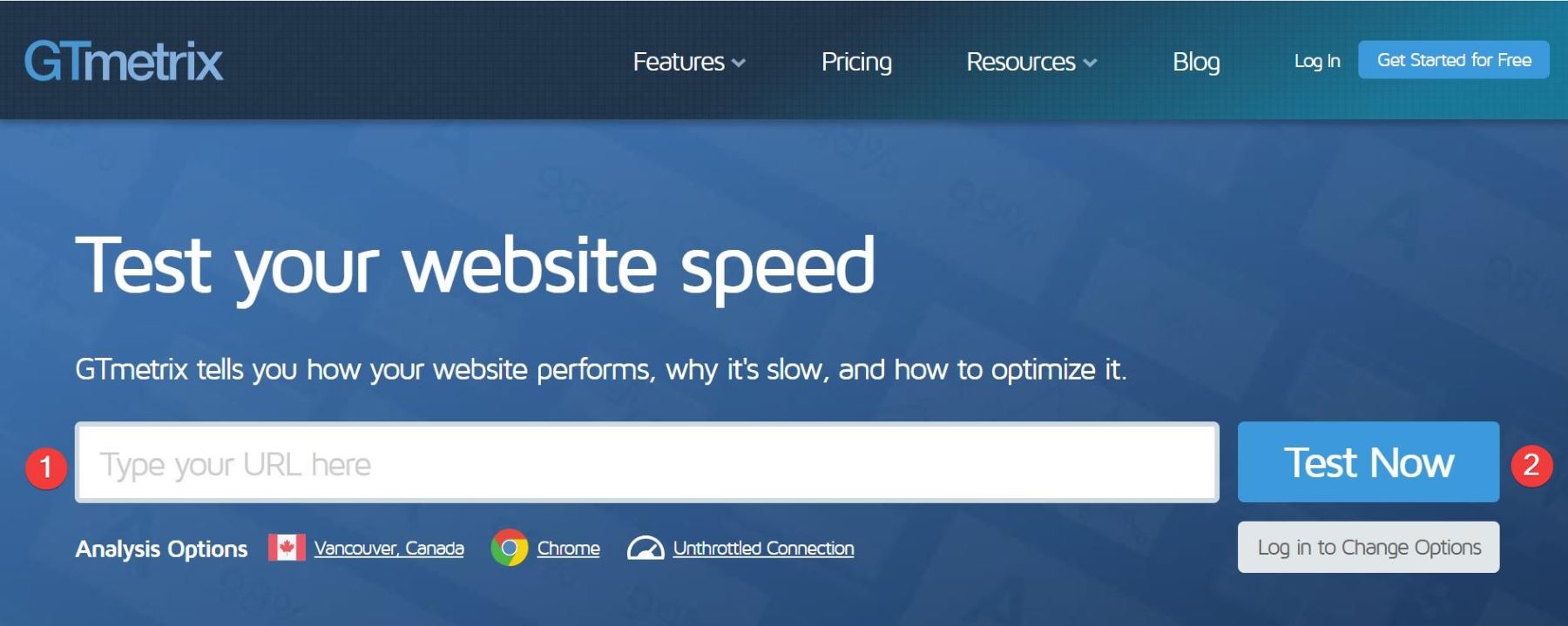 gtmetrix homepage