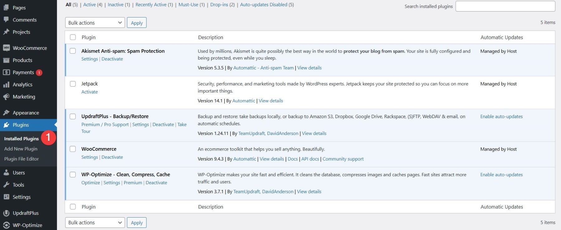 installed plugins