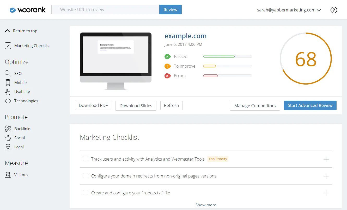 WooRank Site Technical SEO Audit Scoring