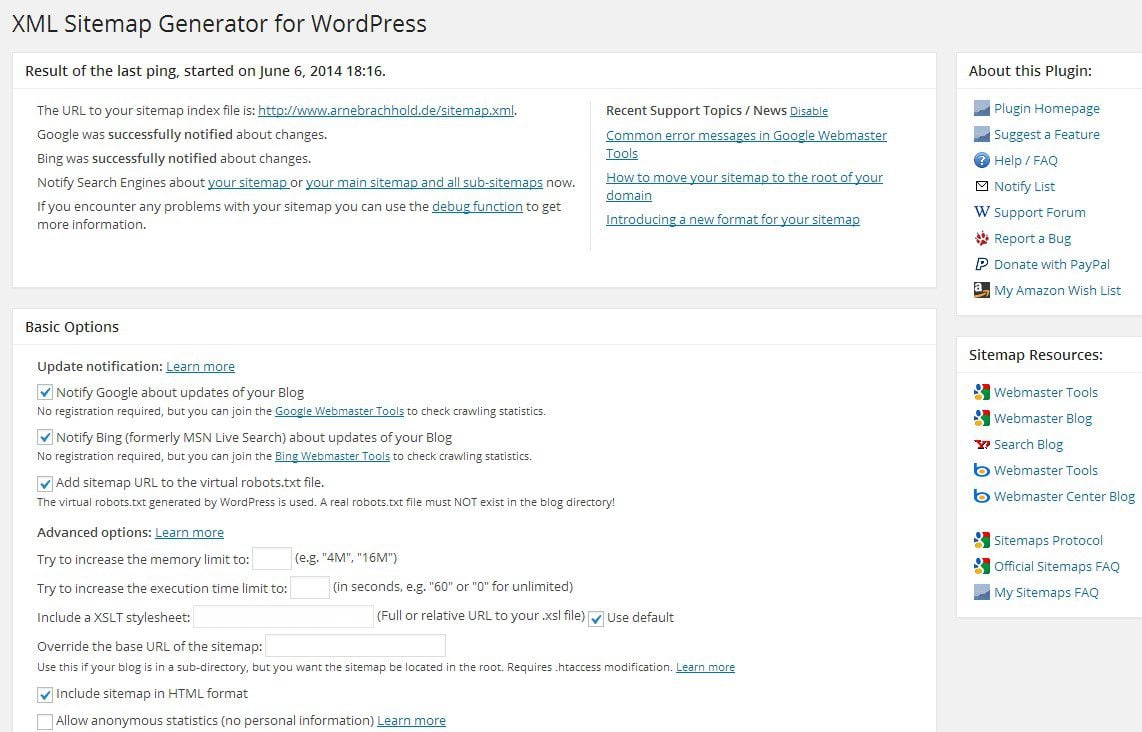 XML Sitemaps Settings Options