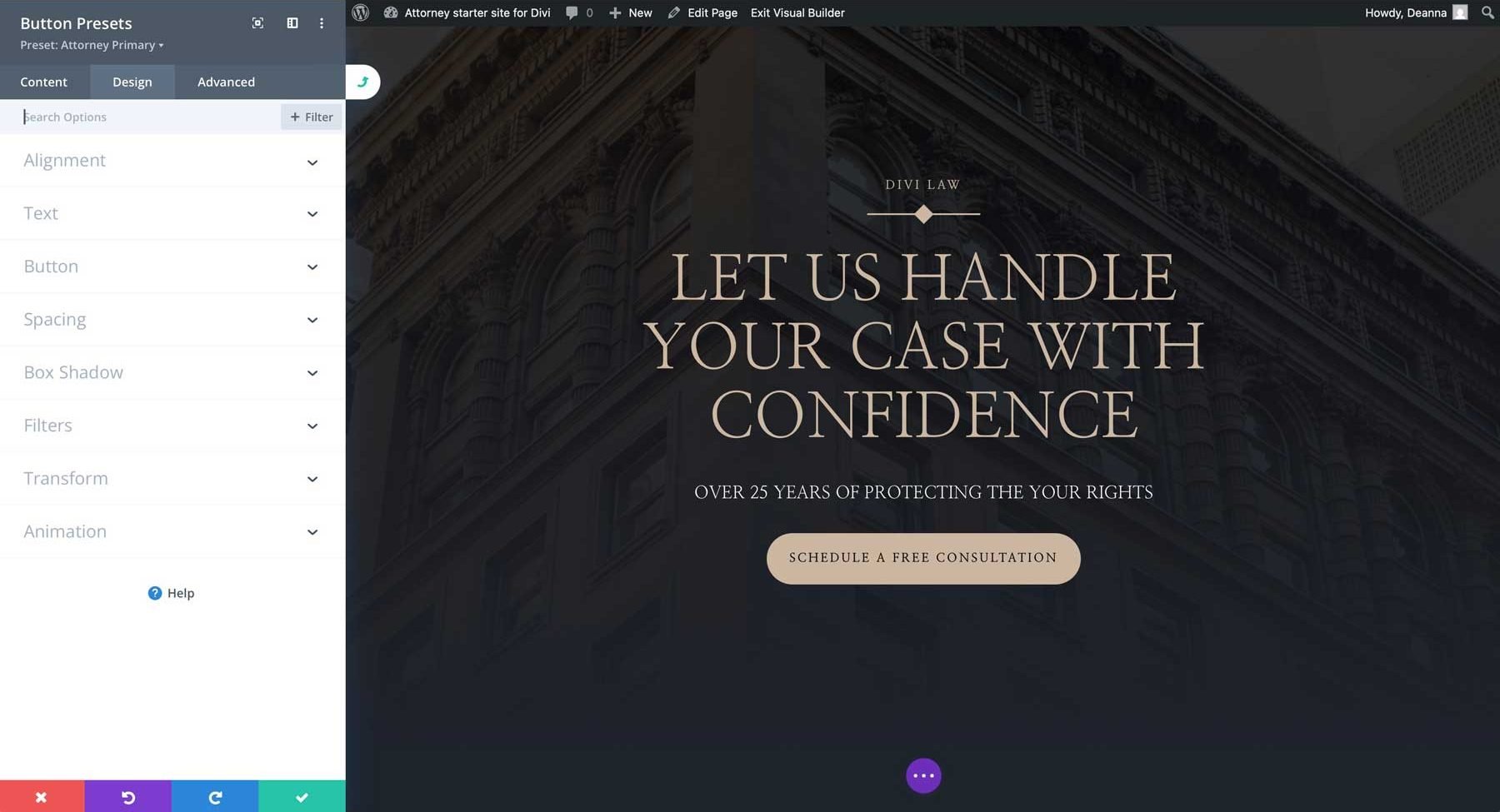attorney starter site for Divi