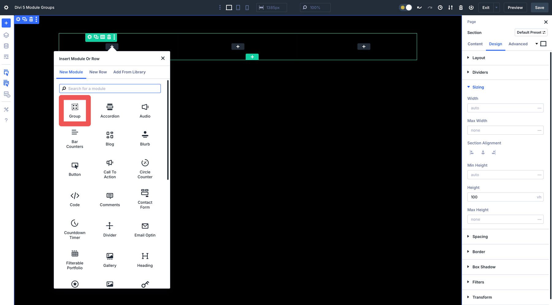 Divi 5 Group module