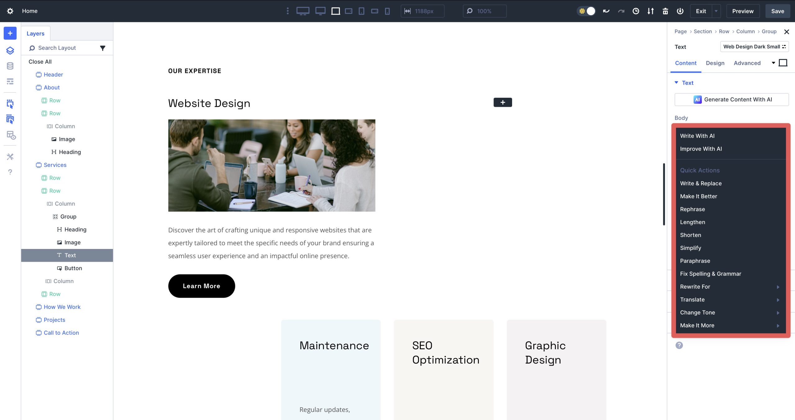 Divi AI options