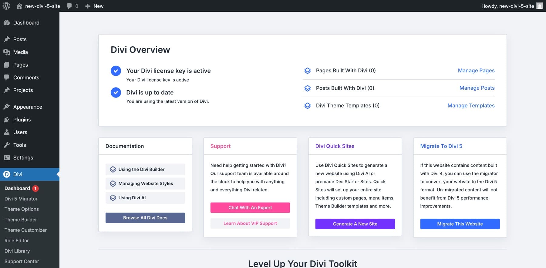 divi 5 dashboard