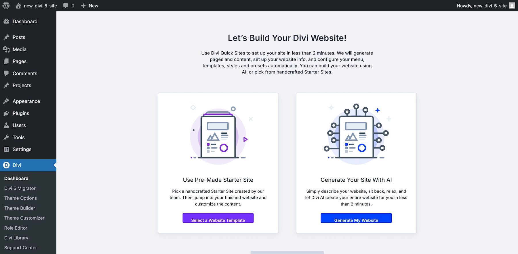 divi quick sites in divi 5