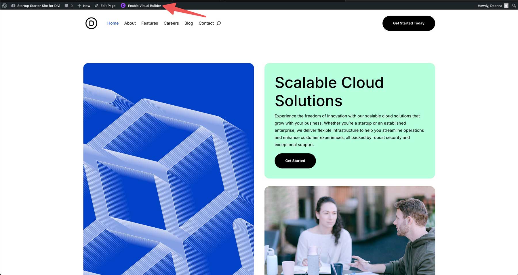 startup starter site for Divi