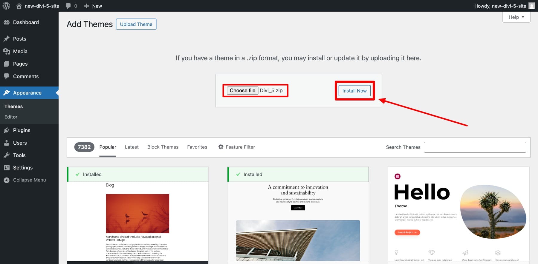 install divi 5 zip file