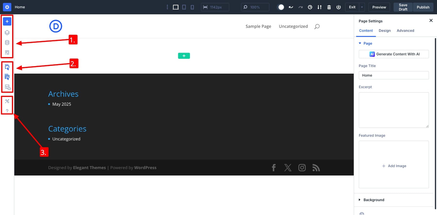 left side panel in divi 5