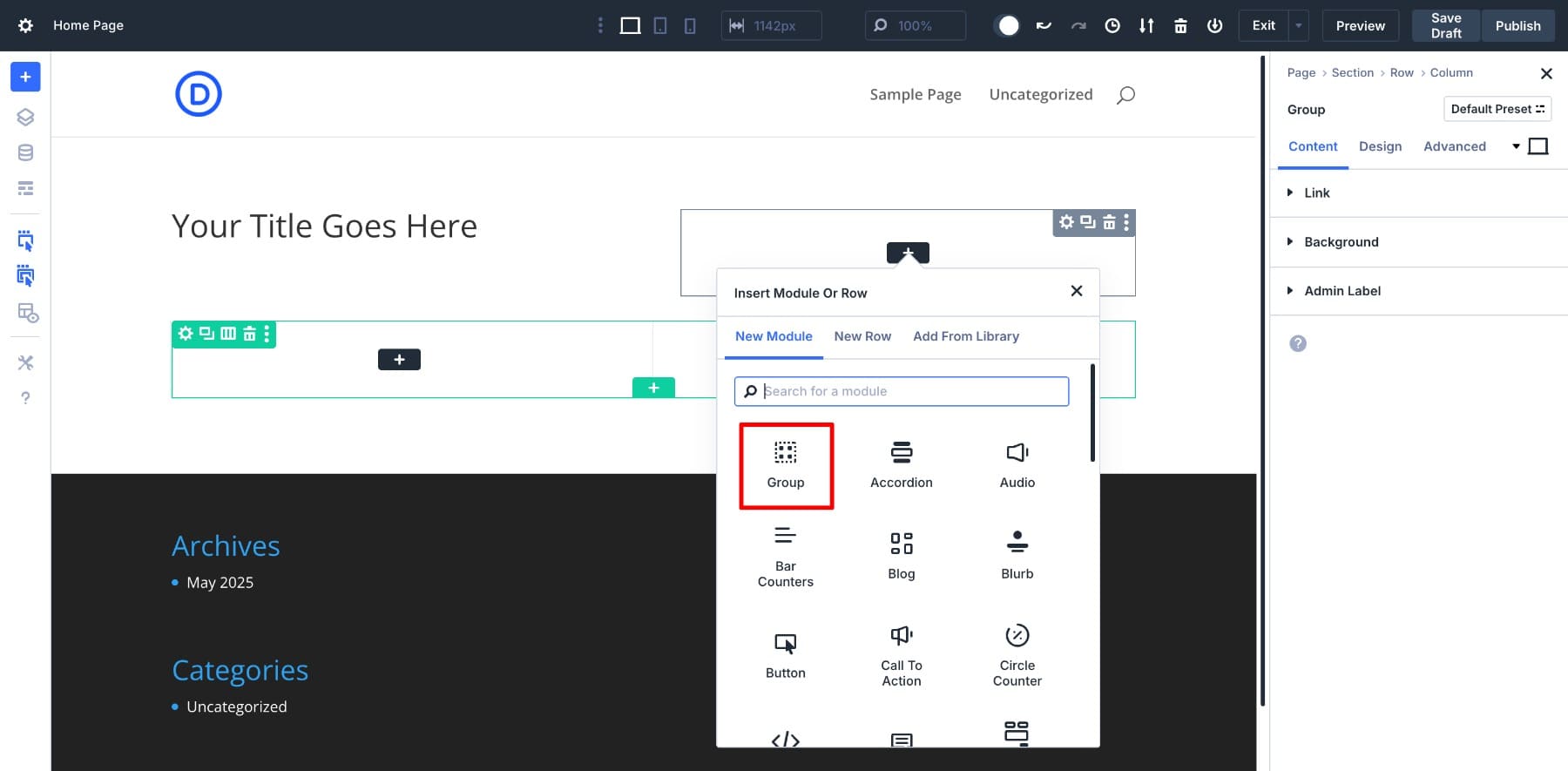 module group in divi 5