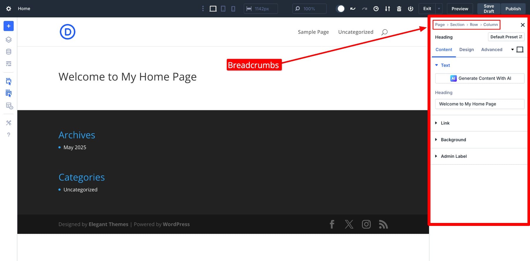 right side panel settings in divi 5