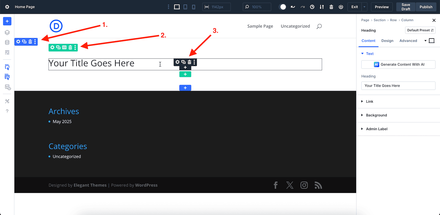 sections, rows, and modules