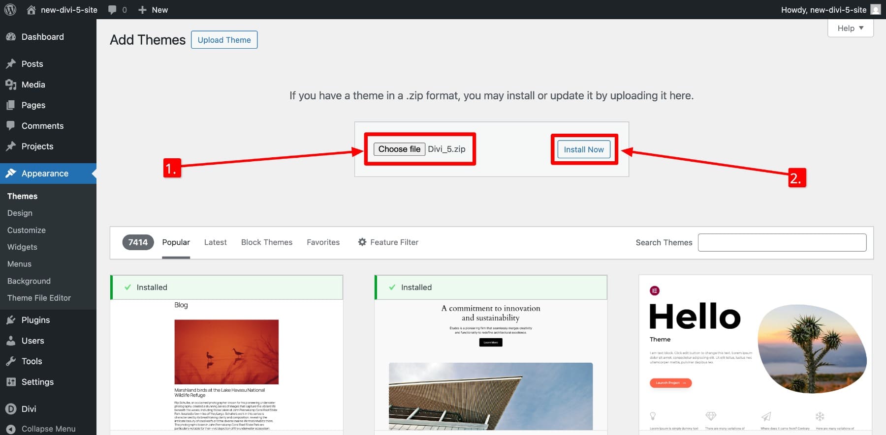 upload and install divi 5