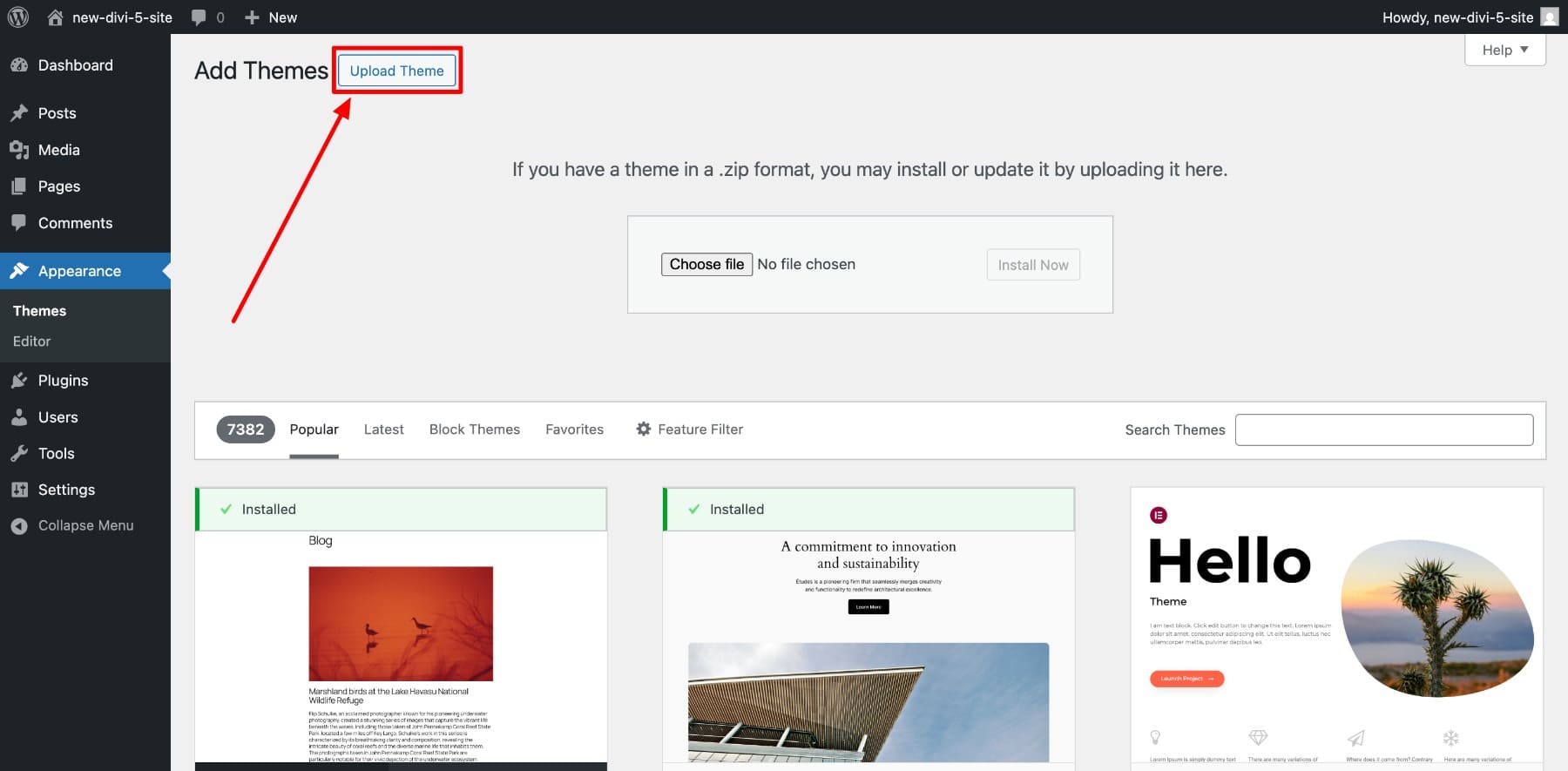 upload new theme on wordpress