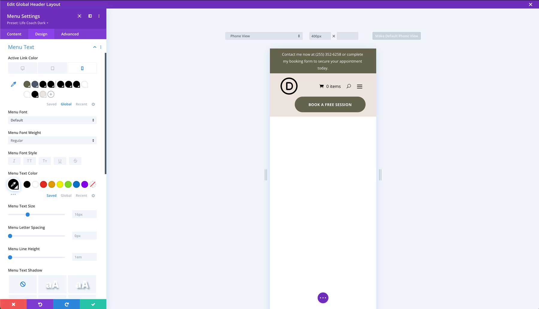 Life Coach starter site for Divi