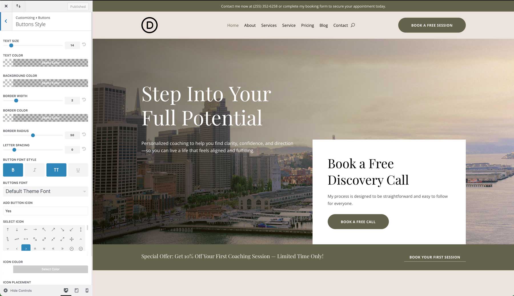 Life Coach starter site for Divi