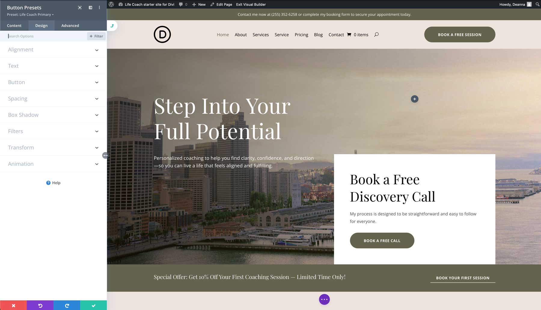 Life Coach starter site for Divi