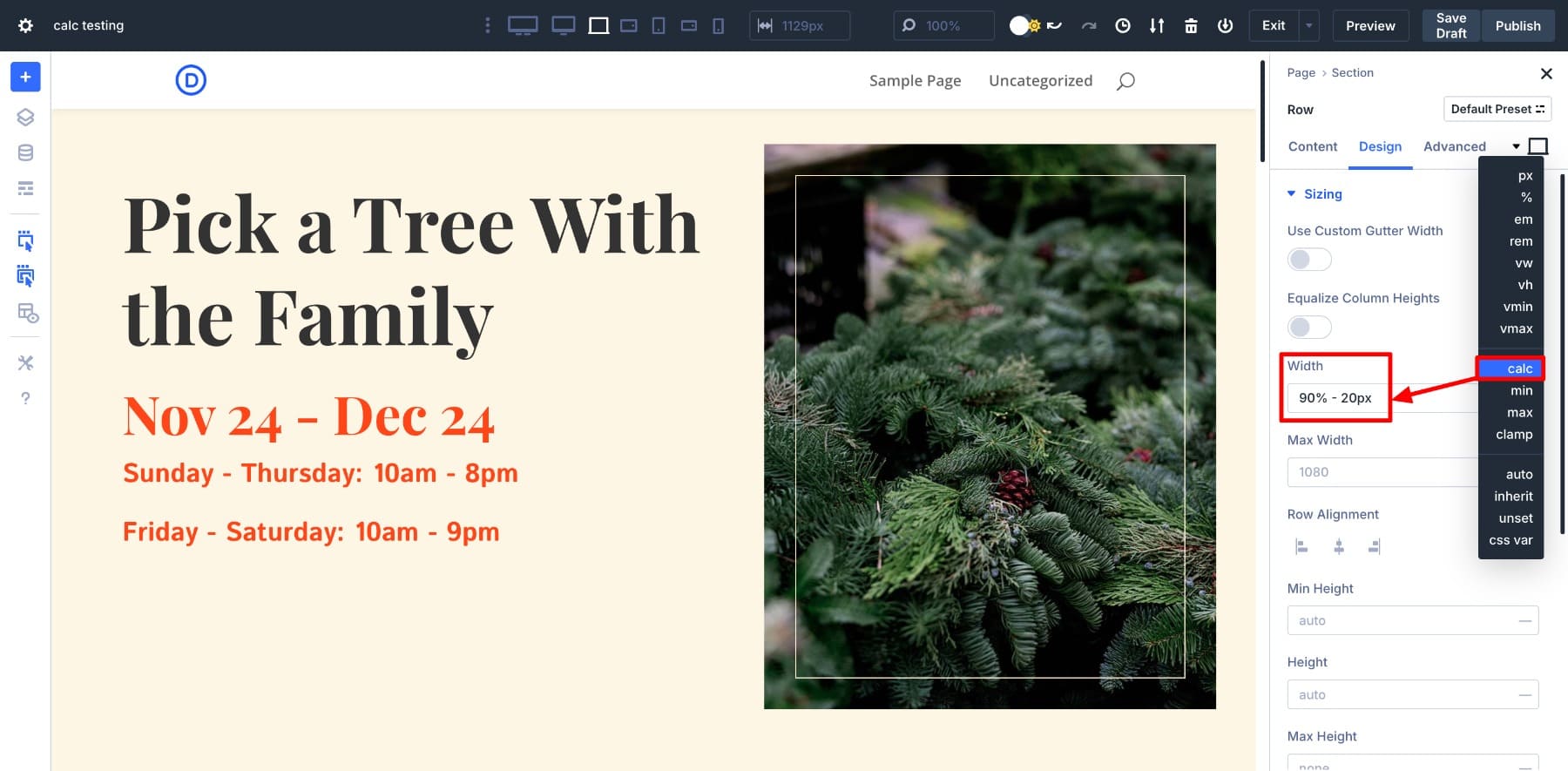 calc in divi 5