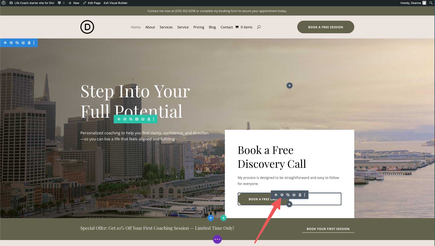 Life Coach starter site for Divi