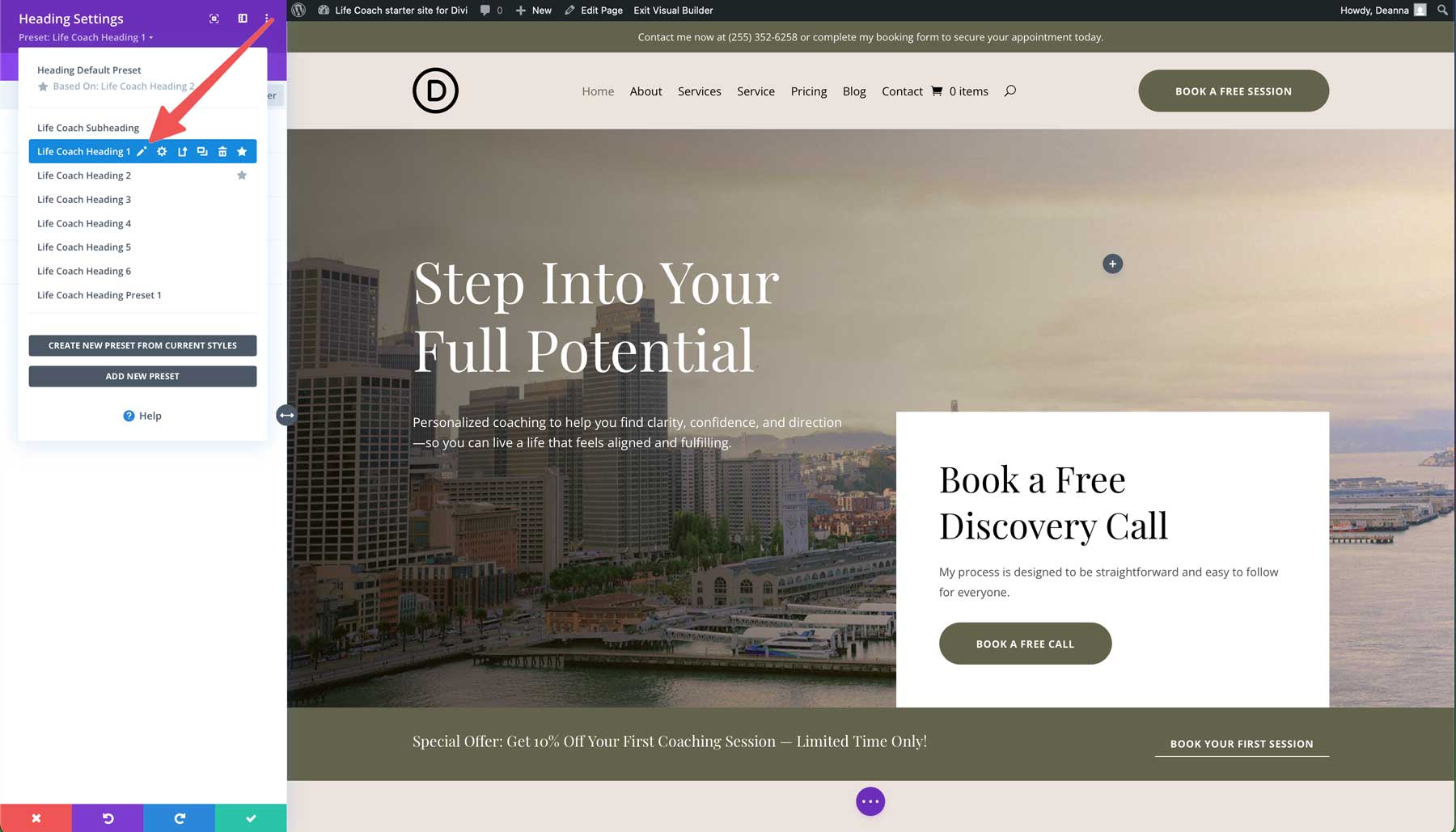 Life Coach starter site for Divi