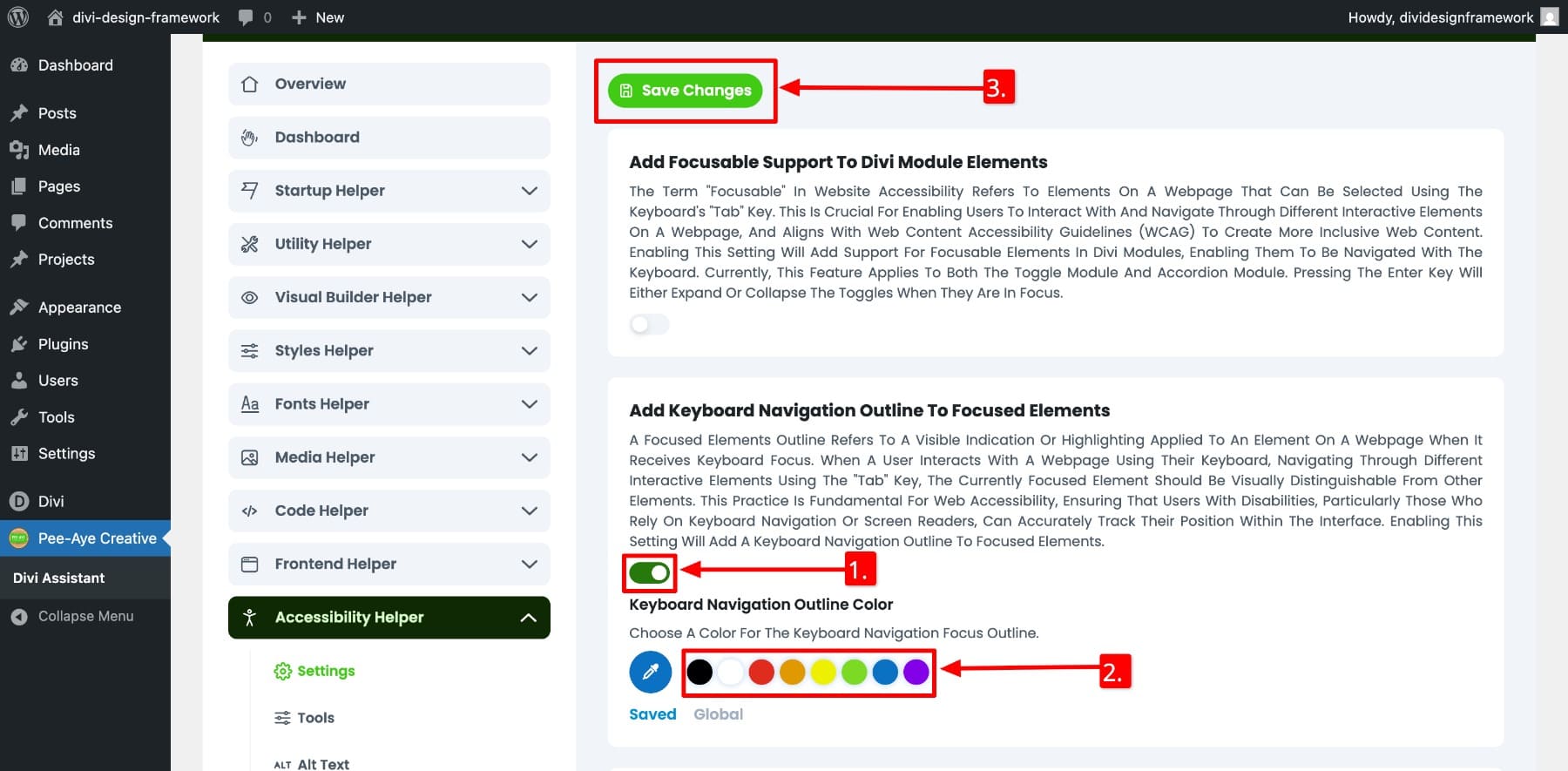 enabling navigation outline for selected elements