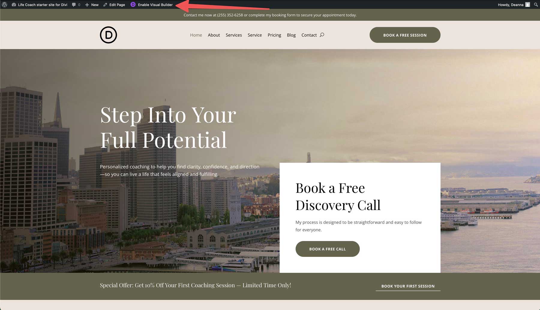 Life Coach starter site for Divi