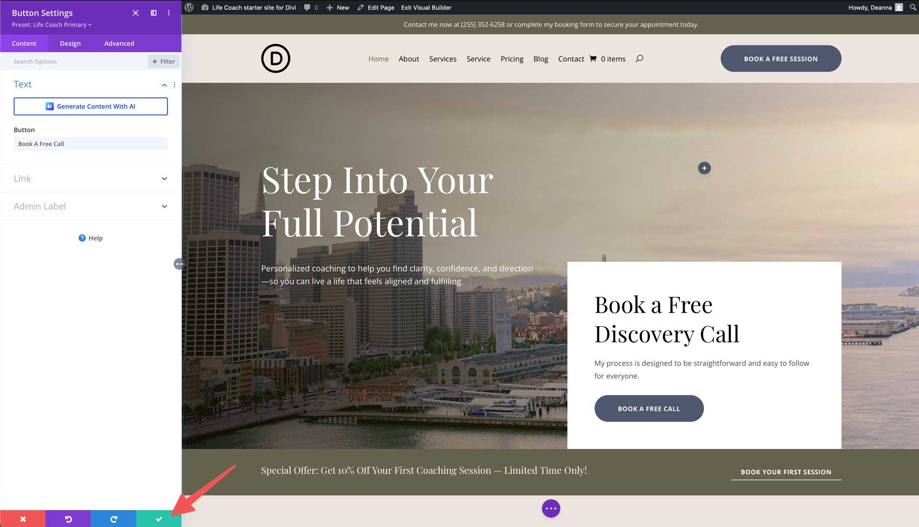 Life Coach starter site for Divi