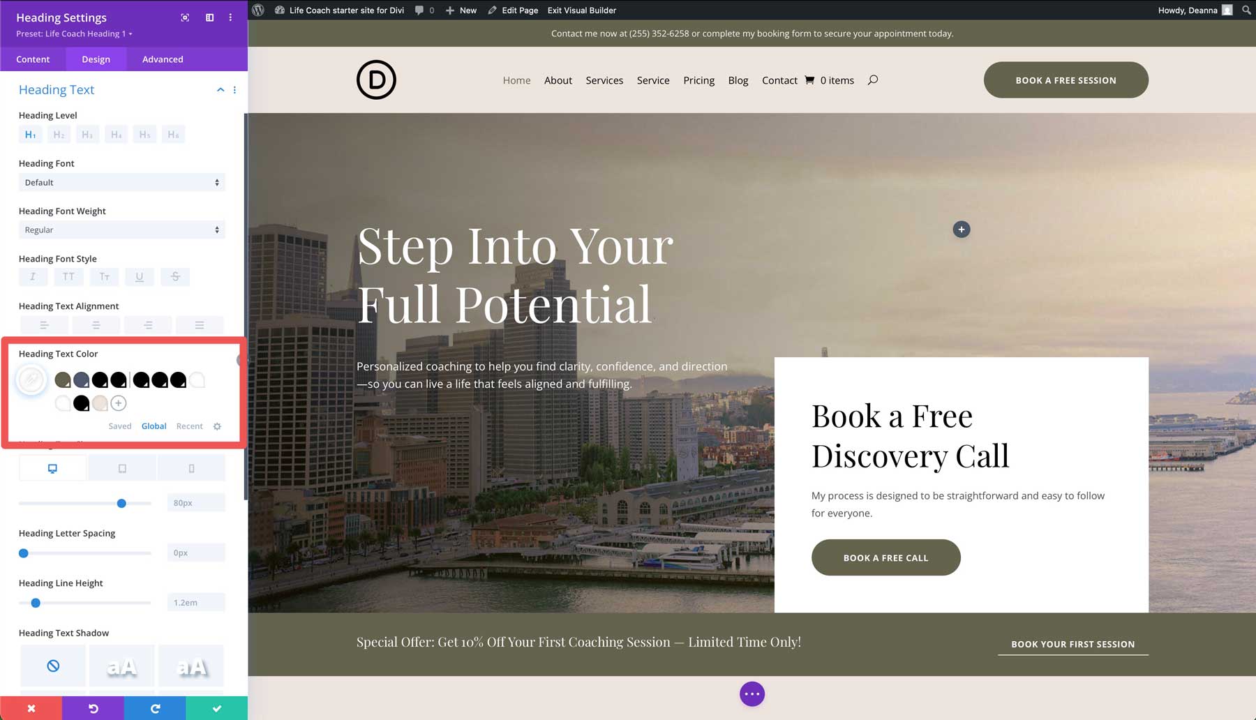 Life Coach starter site for Divi