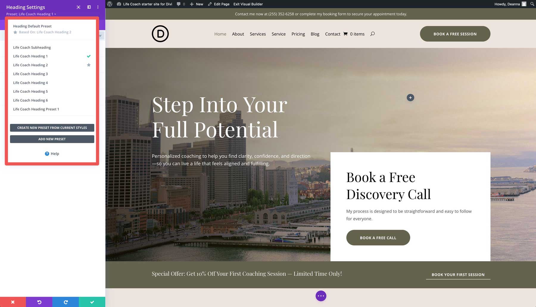 Life Coach starter site for Divi