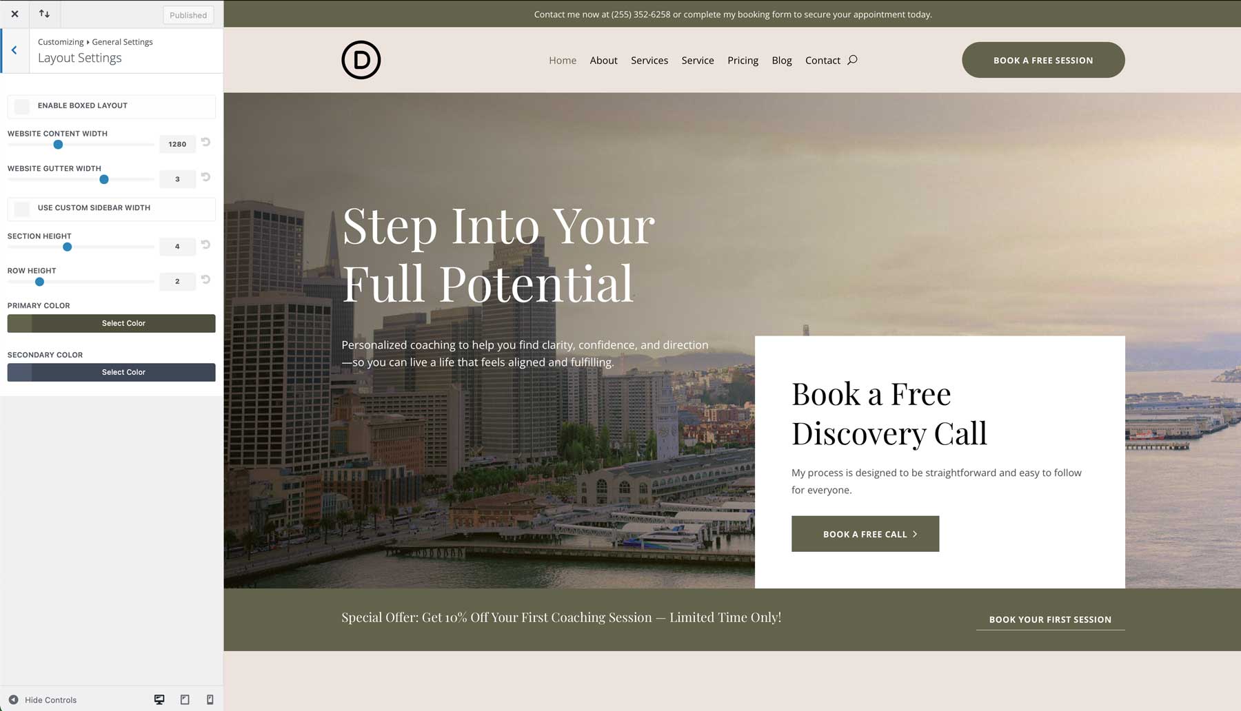Life Coach starter site for Divi